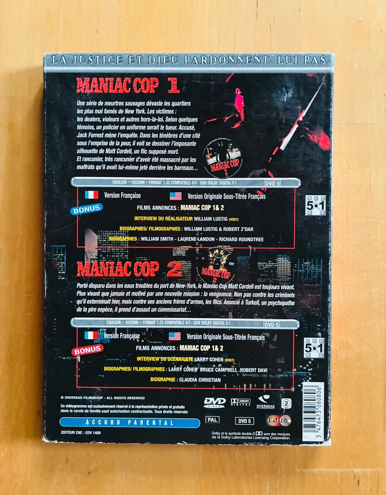 Caja de DVD Maniac Cop 1 y 2 de William Lustig. – photo 4